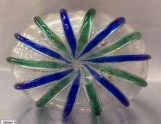 Pair of Blue and Green Hand Made Vases, Signed Archimede Seguso, Tallest 13.5"