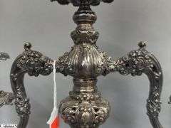 Pair of Three Flame Reed and Barton Renaissance Pattern Candelabras 15x16", Marked 800