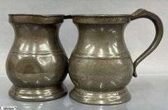 4 J. Abbot Pewter Tankards Some Dents, Tallest 6"