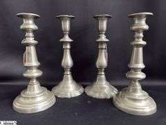 2 Pair of Pewter Candle Sticks, One Pair Marked Colonial Cast Co Tallest 9"