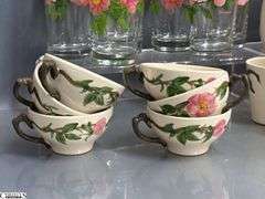 Franciscan Desert Rose Glasses, Mugs, Teacups and Saucers - 7" of largest, some chipping - Approx 36pcs