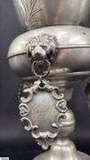 Pewter Guild Cup, Knight Top Engraved “Handwerk der Schmiede Gewidmet”, Some Wear 18” Tall