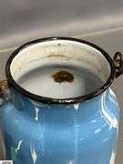 3 Swirl Enamelware Coffee Pot and Milk Jugs - 9" of tallest - some wear, chipping