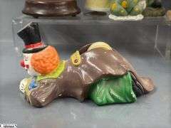 Clown Collectibles, Italy Harlequin Composite, Marked Japan and Taiwan, Tape Dispenser, Troll, Banks, Bell, Music Boxes