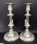2 Pair of Silver Early English Candle Sticks, 2 Still Have Push Up, Tallest 10"
