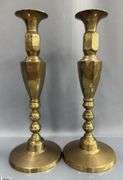 2 Brass Candle Sticks 6" Round Base, 16" Tall