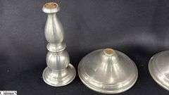 4 Weighted Pewter Candle Holders, Rough Shape Double Handle Trophy Style Cup, One Is Damaged Tallest 8.25"