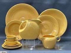 11pcs Fiesta Yellow Dishes - Charger Platters, Large Disk Pitcher, Saucers, Plate, 2 Pint Pitcher- 14" of largest