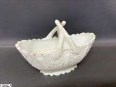 Milk Glass Ruffle Baskets, Single Horn Epergne Tallest 10.5"