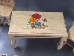 Wooden Doll Dining Set, Painted Chair and Table