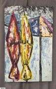 Antonio Garcia Umbrellas On Beach, Impressionist Painting On Canvas 35x56"
