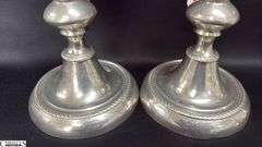 2 Pair of Silver Early English Candle Sticks, 2 Still Have Push Up, Tallest 10"