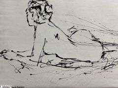2 Black Acrylic Paint on White Canvas Body Portraits, Figure #14 & 15 Signed Luis Espinoza Measures 27x22"