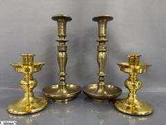 4pcs, 2 Pair of Brass Candle Sticks, Tallest 10", Shorter Pair Are Marked Stiffel