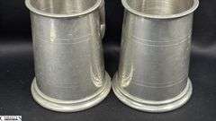 Pair of Sheffield Pewter Tankards With Fox Handles and Clear Bottom 5"