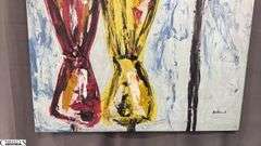 Antonio Garcia Umbrellas On Beach, Impressionist Painting On Canvas 35x56"
