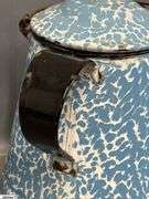 2 Blue and White Swirl Enamelware Coffee Pots - 11" of tallest - Some wear, chipping