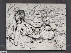 6 pcs Horse and Figural Abstracts, Black Acrylic Paint on White Canvas by Luis Espinoza Each Measure 18x14"