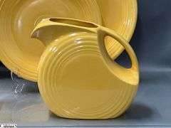 11pcs Fiesta Yellow Dishes - Charger Platters, Large Disk Pitcher, Saucers, Plate, 2 Pint Pitcher- 14" of largest