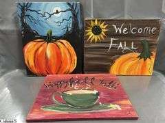 15 Painting Party Canvases, Fall Themes, Skulls, Owl, Turkeys Larger Measures 16x20"