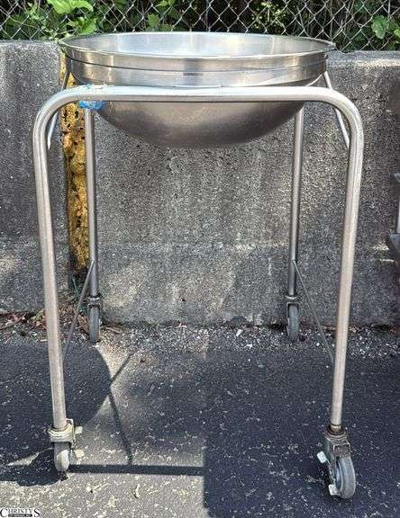 Rolling Stainless Micing Bowl On Stand Wheels 22x22x33" image
