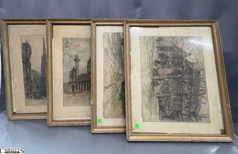 4 Signed European Architecture Landmarks - 17.5" x 21.5" - some wear to frames image