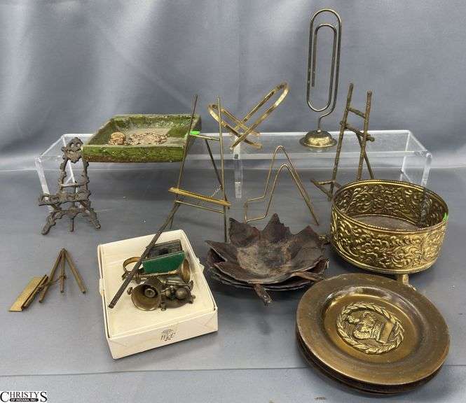 Brass Desk Accessories, Ashtray, Picture Stands, Misc - 8.5" of tallest image