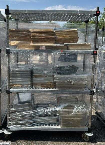 Rolling Rack Metal Shelves with Contents, Cutting Boards, Insert Pans, Trays Bins, 48x20x72" image