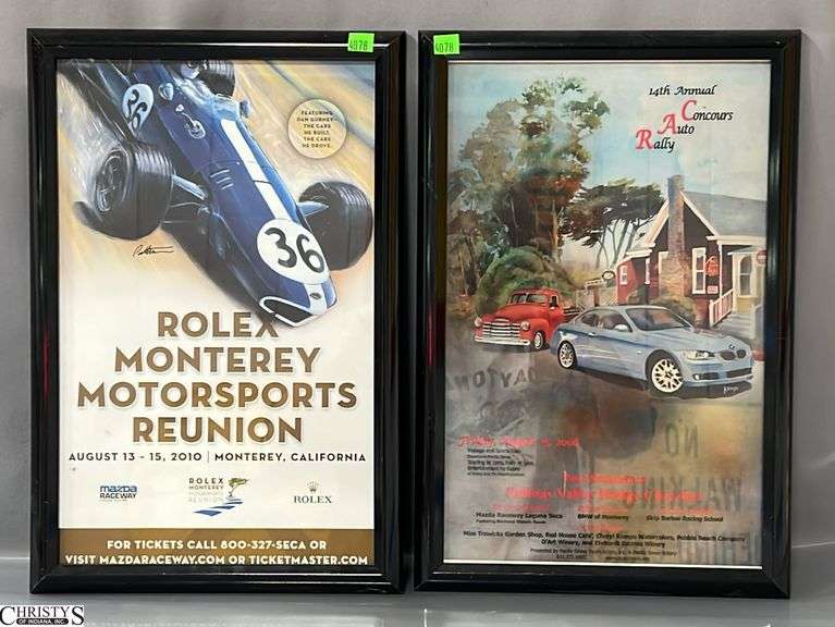 2 Framed Automobile Advertising Event Posters, 12x18" image