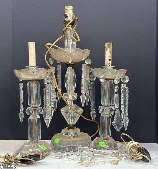 3 Crystal Prism Accent Table Lamps - 20" of tallest, some wear, missing prisms image