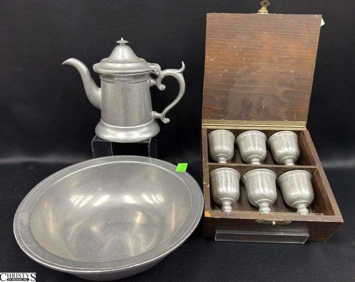 Pewter Cups, Pitcher and Bowl, 9.5" Across Bowl image