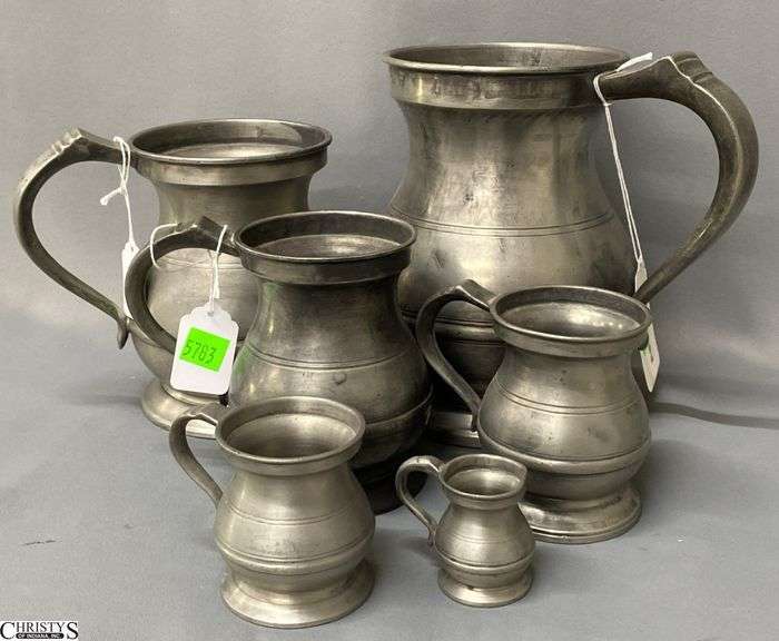 6pcs Pewter Measuring Pitchers, Half Gallon, Quart and Pint image