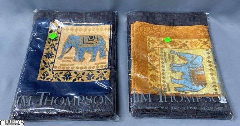 Jim Thompson Silk Placemats and Napkins, Dry Clean Only, Navy Colors image