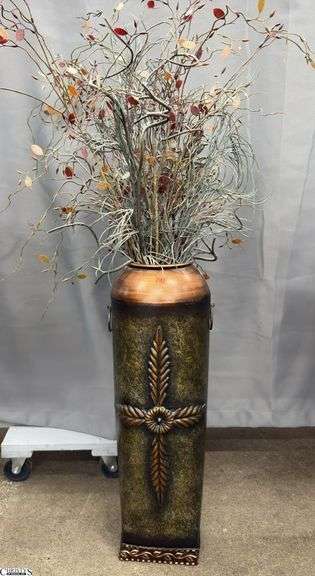 Large Metal Rubbed Bronze Finish Vase with Flowers, Vase 24" image