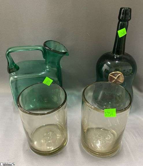 4pcs Glass Bottle 11", Green Glass Pitcher, 2 Candle Holders image