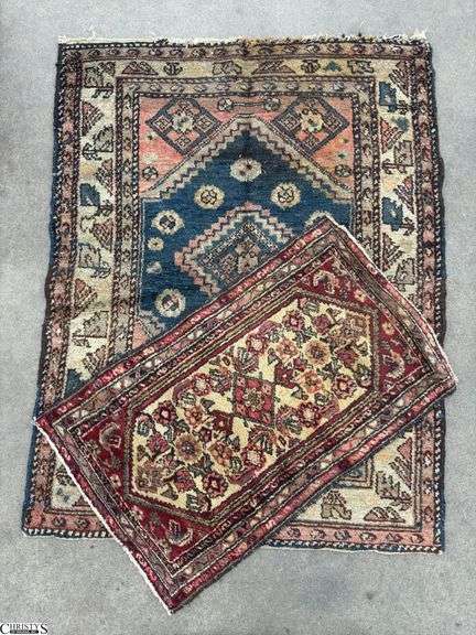 2 Vintage Rugs - 43" x 57" of largest - Shows wear/staining/threadbare image