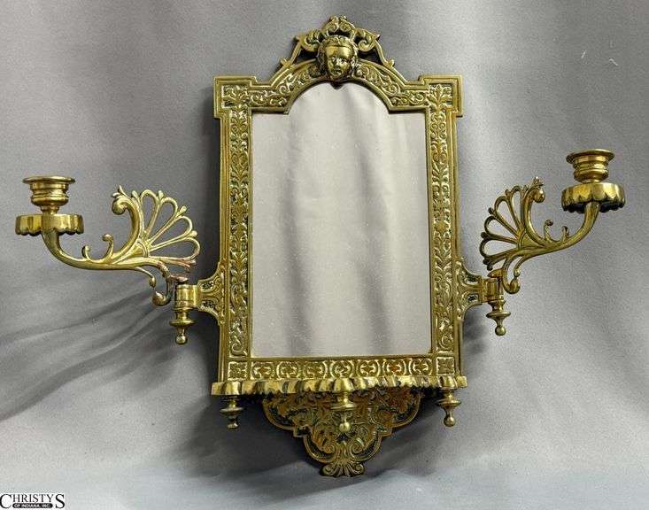 Victorian Brass Mirrored Sconce With Swing Arms, 11"x16" image
