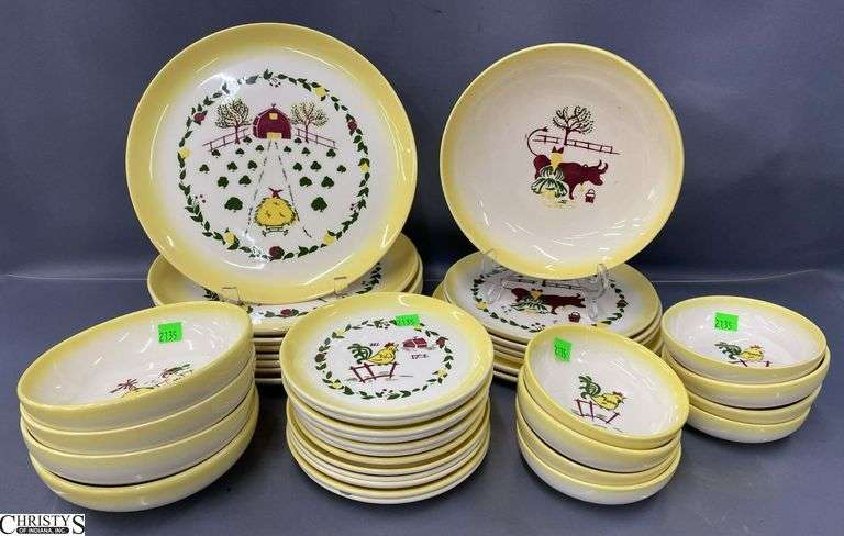 Brock California  "Farmhouse" Plates, Bowls, Saucers, Approx 38 pcs  - Some chipping - 11" of dinner plate image