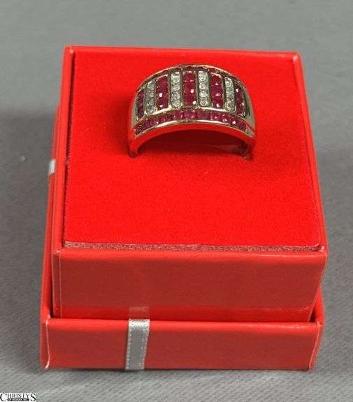 10K Yellow Gold Diamond and Ruby Ring in Red Gift Box image