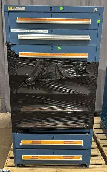 9 Drawer Stanley Metal Parts Cabinet No Keys 30x28x59 image