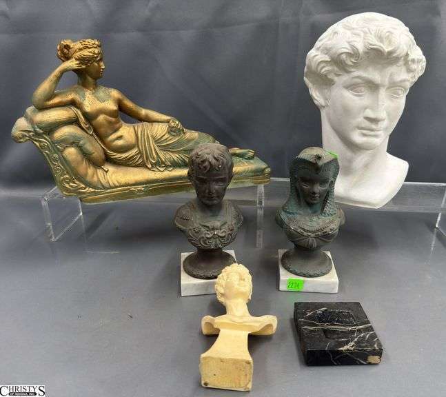 Grecian Roman Motif Busts Statues, Figurines - 10" of tallest image