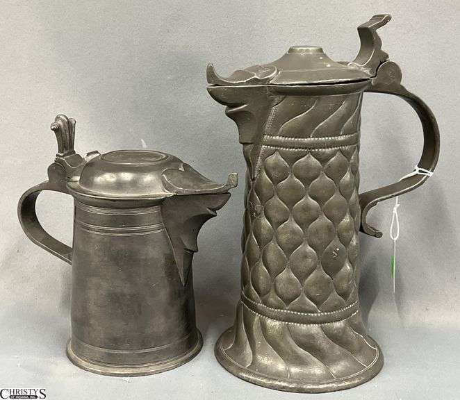 2 Pewter Pitchers, One Has Detail Tallest 9.5" image