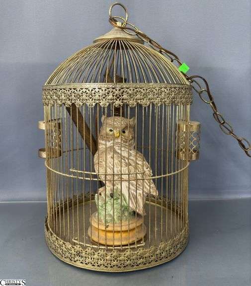 Lighted Owl In Bird Cage 18" Tall