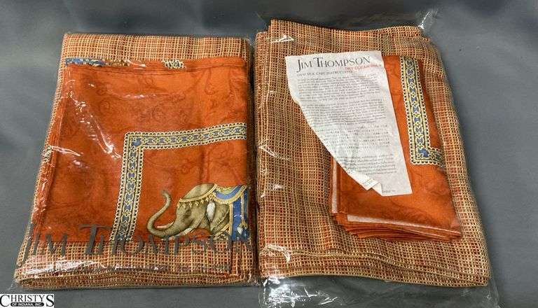 Jim Thompson Silk Placemats and Napkins, Dry Clean Only, Orange Colors image