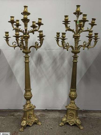 Pair of Antique Brass Church Altar Candelabras 42" image