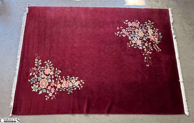 Louvre By Karastan Chinese 9 ft x 12 ft Room Rug, Deep Red and Floral Pattern image