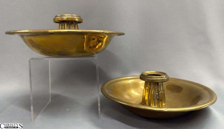 Pair of Brass Chambersticks Has Makers Mark 7.5"x2.75" image