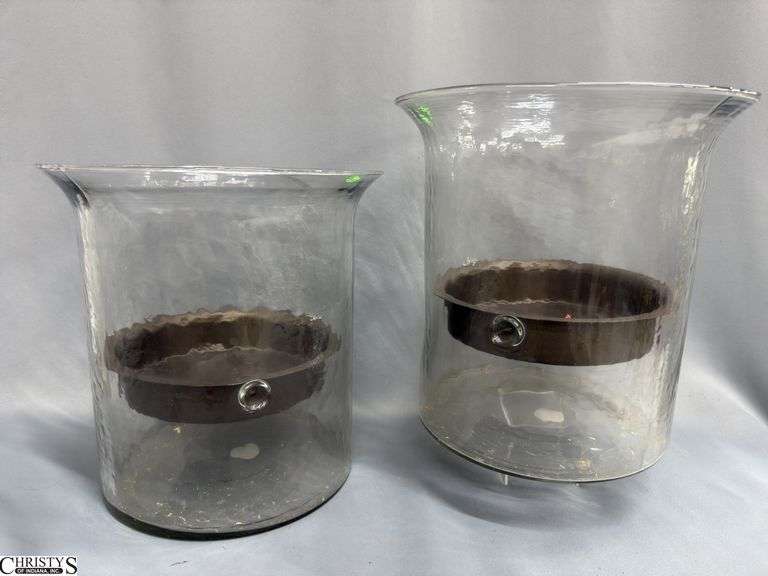 2 Glass Candle Holders with Inserts Overall Measurement 12x12.5" image