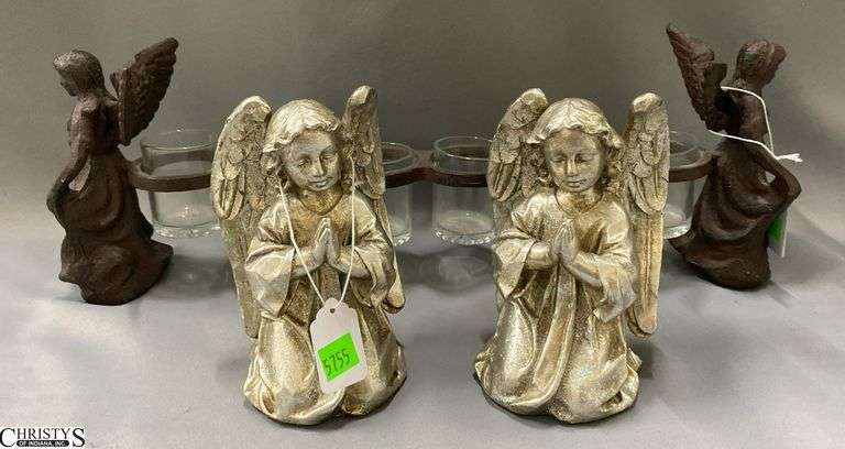 Angel Candle Holder 19" Wide 6" Tall, and Pair of Praying Angel Figures image