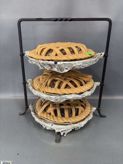 Wrought Iron 3 Pie Display With Faux Pie Potpourri 15" Tall
